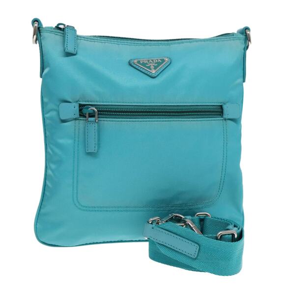 PRADA Shoulder Bag Nylon Blue Silver - Picture 1 of 16
